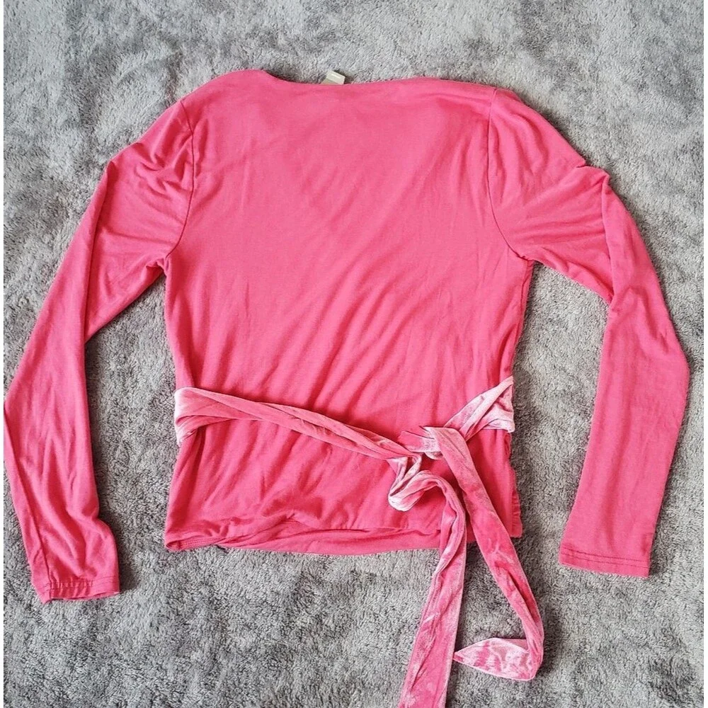 *NWT* J Crew Size M Pink Long Sleeve Wrap Top w Velvet Belt